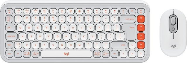 Logitech POP Icon Combo kabelloses Tastatur-und-Maus-Set mit Bluetooth LE, QWERTY US International, Off-White und Orange - Bild 1