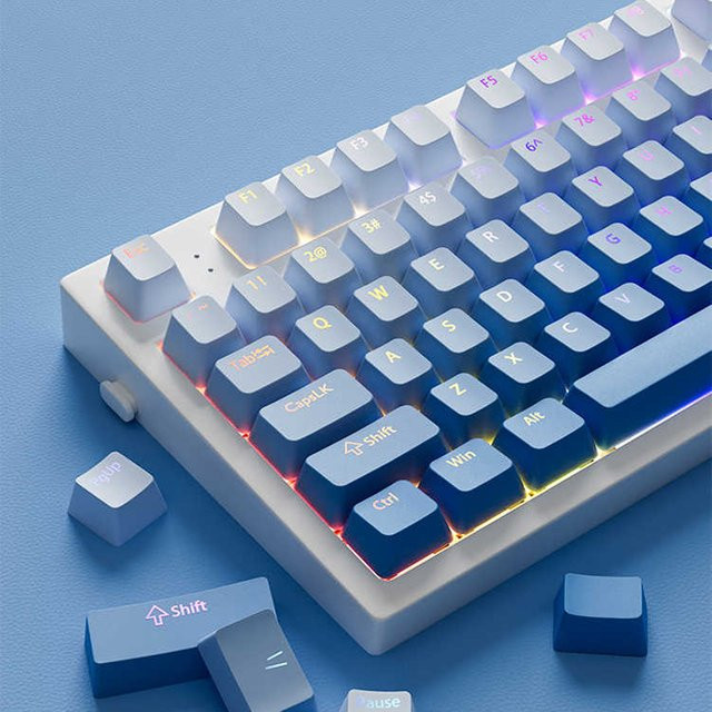 PBT Double Shot Tastenkappen mit RGB-Hintergrundbeleuchtung im Farbverlauf Blau und Schwarz für MX Switches, 130+ Tasten im OEM-Profil für Gaming-Tastaturen - Bild 1