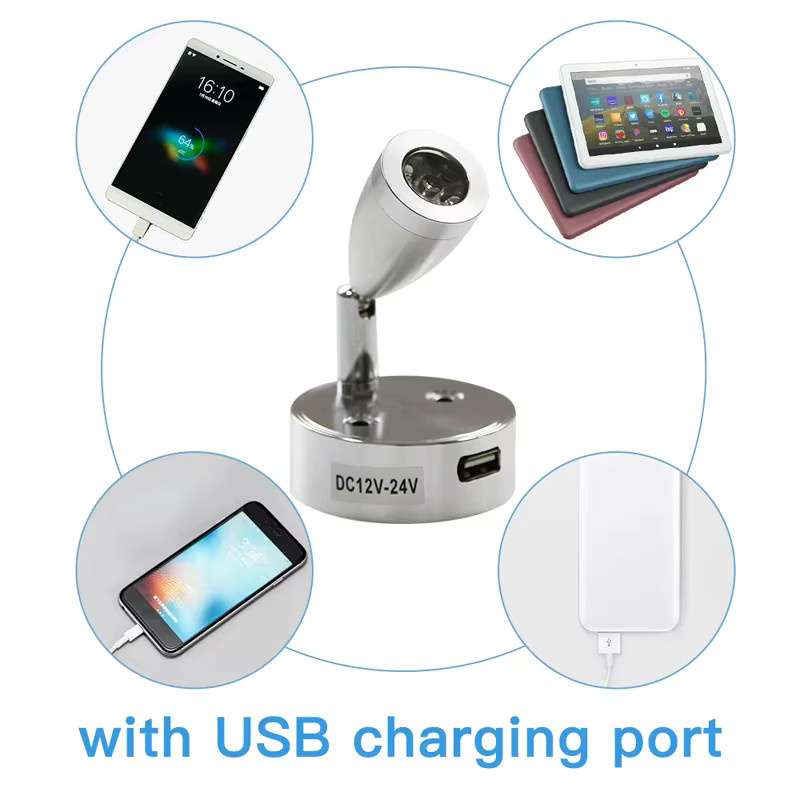 Ramalho LED Wandleuchte Silber mit USB und Touch-Dimmer für Wohnmobile und Marine-Bereiche 3W 12V - Bild 2