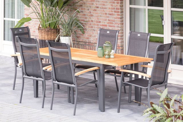 Hartman Gartenmöbel-Set aus Aluminium und Teakholz in Anthrazit mit ausziehbarem Tisch für 6 Personen - Bild 1