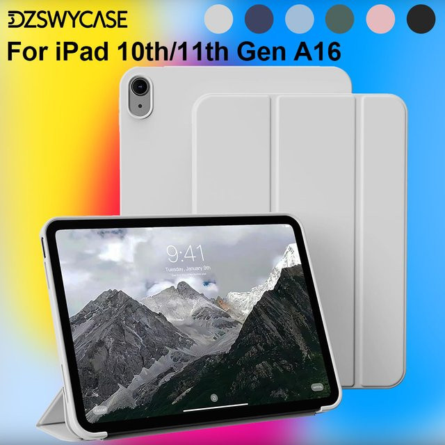 DZSWYCASE Schutzhülle für iPad 11 Zoll 2025 und 10. Generation 10,9 Zoll 2022 mit Auto Wake/Sleep Funktion und dreifach faltbarer Standabdeckung, weiche TPU-Rückseite, Grau/Weiß - Bild 1