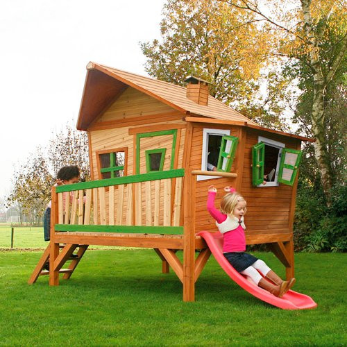 Axi Spielturm Emma aus Holz in Braun und Grün mit roter Rutsche, B/H/T: 349 x 227 x 193 cm - Bild 2