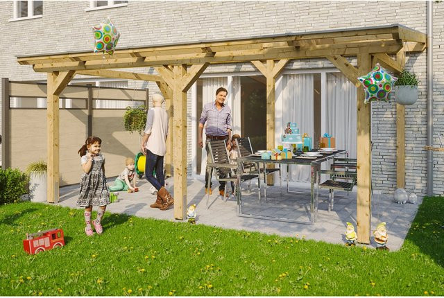 Skan Holz Terrassenüberdachung Siena aus Leimholz in Natur/Beige mit Polycarbonat-Dach, Breite: 541 cm, Tiefe: 250 cm - Bild 1