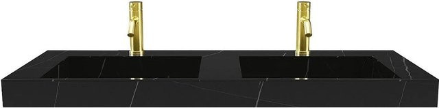 Hängewaschbecken Takotna in Schwarz mit Marmor-Optik aus Solid Surface, Breite: 120,2 cm, Tiefe: 45,2 cm - Bild 1