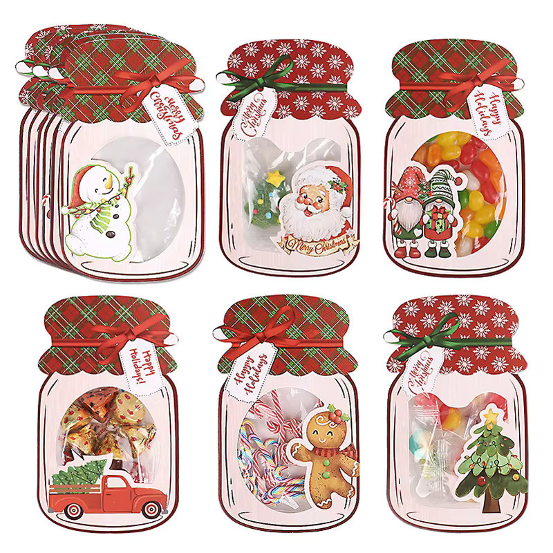 ZQNYCY Weihnachtliche Einmachglas Geschenkkarte mit Süßigkeiten Tasche für Party und Kinder, Mehrfarbig, Papier - Bild 2