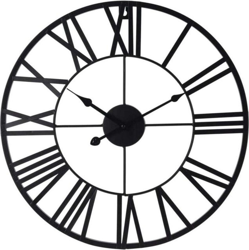 Runde Wanduhr aus Metall in Schwarz mit römischen Ziffern von H&S Collection im Vintage-Design - Bild 1