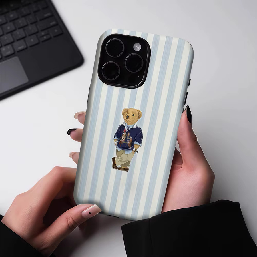 Potdemiel Handyhülle mit Streifen-Bären-Design für iPhone 17 16 15 14 13 Pro Max Plus, magnetisch, Multicolor, robuste Doppel- und Einzelschicht-Schutzhülle - Bild 2