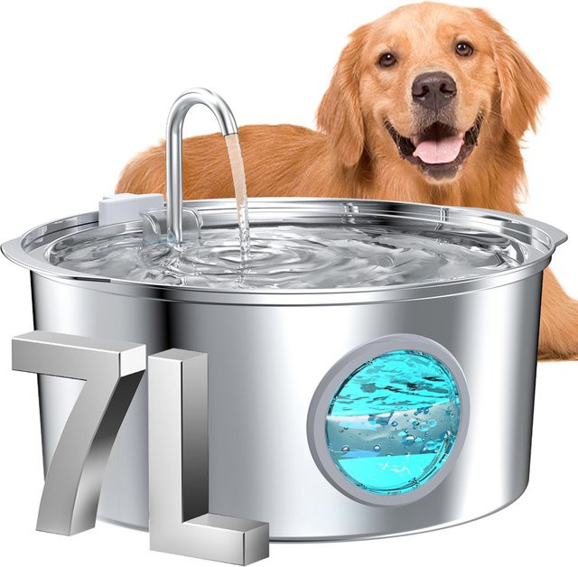 ZYfeeder Hundewasserbrunnen aus Edelstahl in Silber, extra leiser Trinkbrunnen für große Hunde, Katzen und mehrere Haustiere - Bild 1