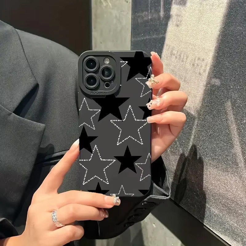 Stoßfeste Handyhülle mit schwarz-weißem Sternenmuster für Apple iPhone Modelle, weiche Schutzhülle in Schwarz und Weiß - Bild 2
