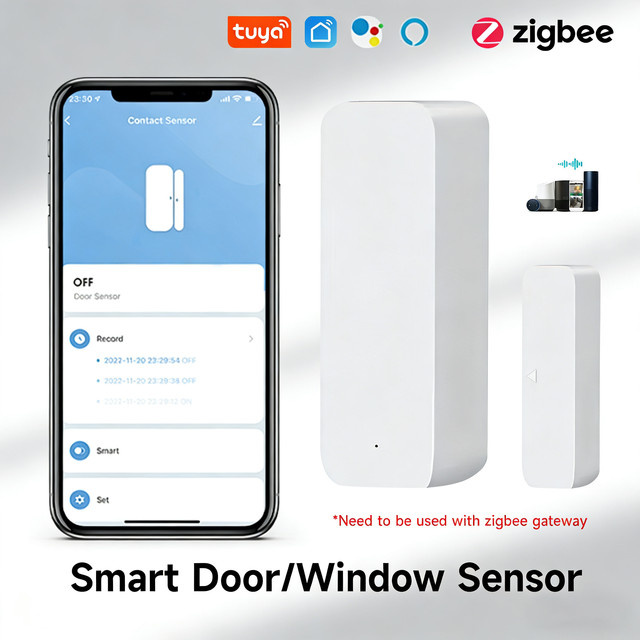 Tuya Zigbee Smart Tür- und Fenstersensor in Weiß, Magnetischer Einbruchalarm für Tuya Haussicherheit, kompatibel mit Alexa und Google Home sowie Z2MQTT - Bild 1