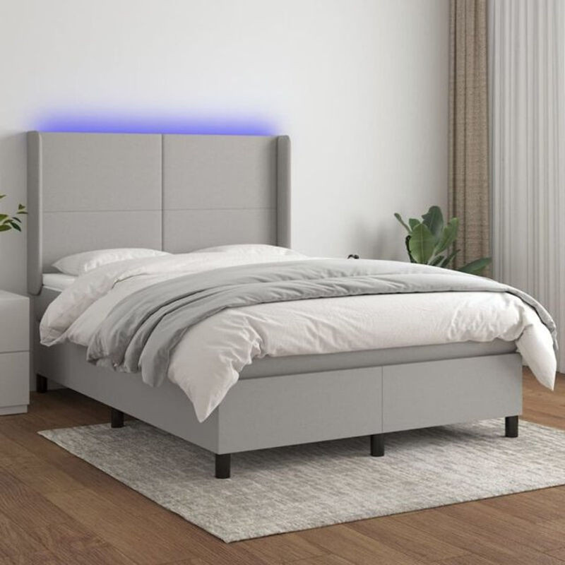 vidaxl Boxspringbett mit Matratze in Grau und Weiß aus Stoff, B/T: 140 x 200 cm - Bild 1
