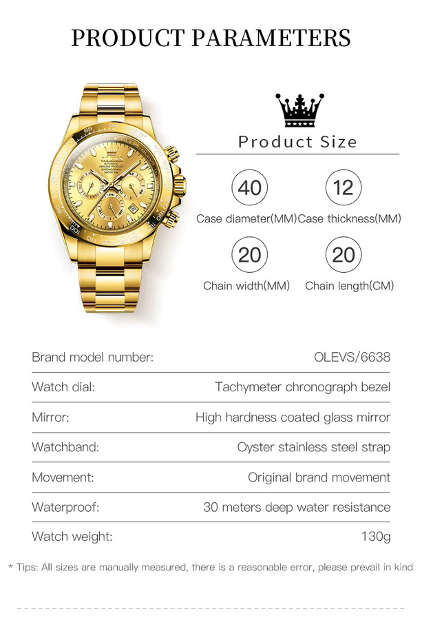 OLEVS Armbanduhr, Chronograph, Automatik, Gold, Edelstahl, Herren - Bild 6