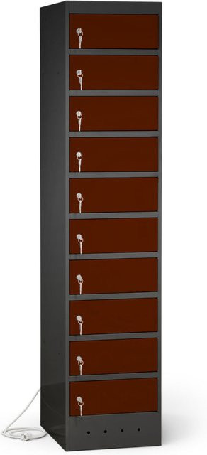 rotstahl Laptopschrank mit 10 Fächern aus Stahlblech, Farbe Anthrazitgrau und Mahagoni, B: 40 cm, H: 180 cm - Bild 1