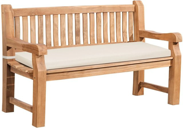 DELUKE Teakbank LUKAS aus Teakholz mit Sitzkissen in Creme, B/T/H: 150 x 61 x 93 cm - Bild 1