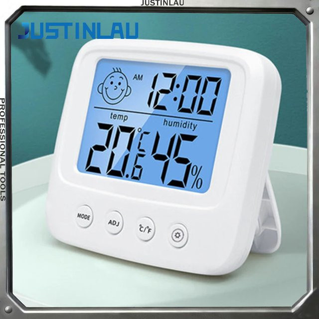 JUSTINLAU Digitales Temperatur- und Luftfeuchtigkeitsmessgerät mit LCD-Bildschirm in Weiß - Bild 1