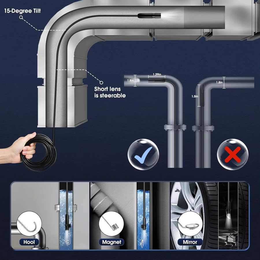 INSKAM Industrielles Endoskop-Kamera-System mit 4,3 Zoll IPS-Bildschirm, HD1920P, 8mm Linse, IP67 wasserdicht, Schwarz - Bild 3