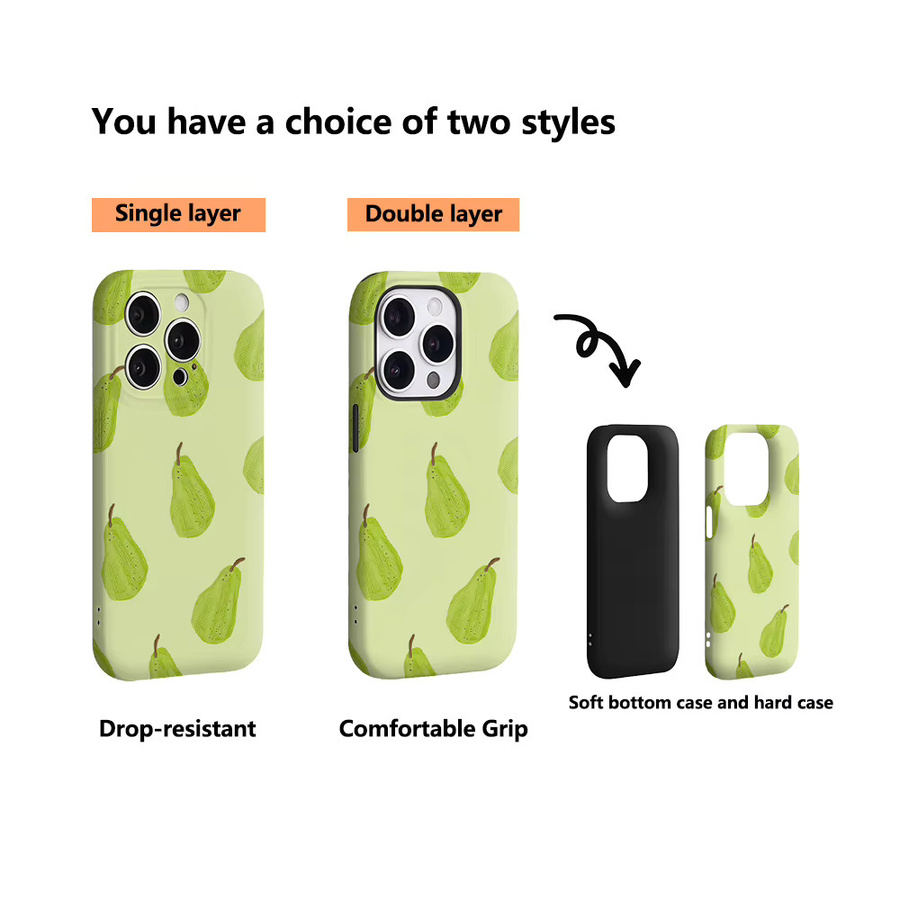 Handyhülle mit grünem Birnen-Design für Apple iPhone 11 bis iPhone 17 Pro Max Plus, doppelschichtige Rückseite - Bild 2