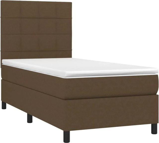 vidaXL Boxspringbett mit Matratze in Dunkelbraun, Hybridbett mit LED-Unterbettbeleuchtung und USB-Ladeport, B/T/H: 80 x 200 x 118 cm - Bild 1