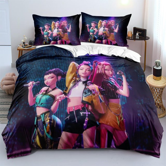 Bettwäscheset Kpop Dämonenjäger mit Bettbezug und Kissenbezug, Design Rumi Mira Zoey, Mehrfarbig, B/H: 172 x 218 cm - Bild 1