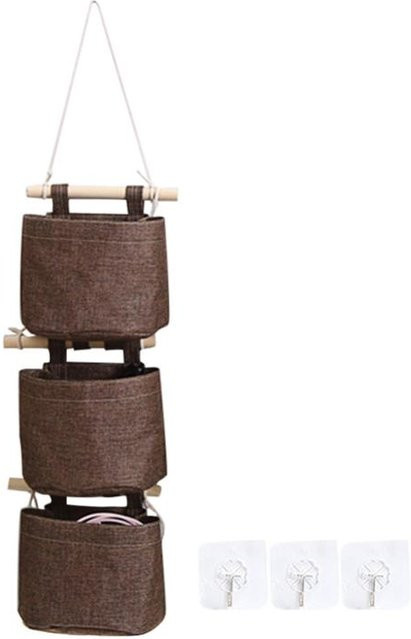 WTEMPO Hängende Aufbewahrungstasche aus Baumwolle und Leinen, faltbare Wand-Organizer für Badezimmer und Kleiderschrank, Braun, B/T/H: 18,0 x 14,0 x 9,0 cm - Bild 1