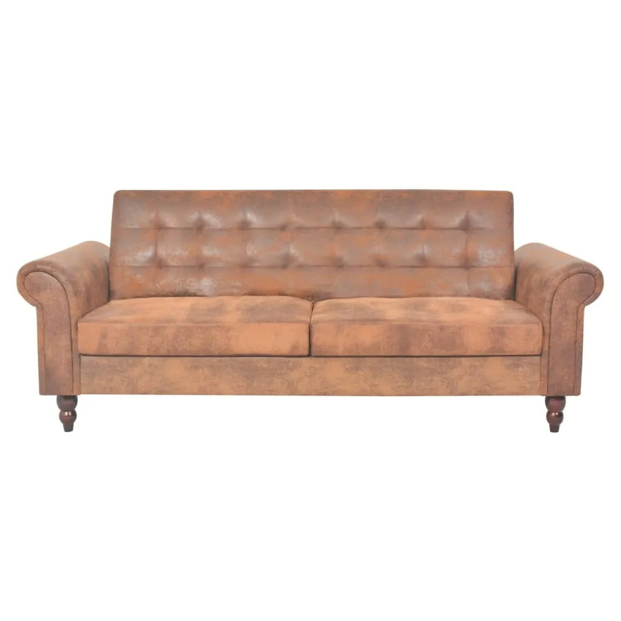 vidaXL Chesterfield Schlafsofa mit Armlehnen aus Kunstleder in Braun - Bild 2
