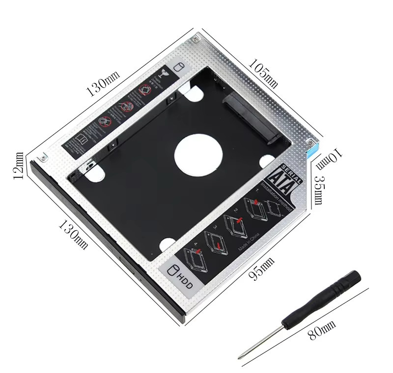 FTBTOC Aluminium SSD-Halterung für 2,5 Zoll Festplatten, SATA 3.0, 9,5 mm, Silber - Bild 2