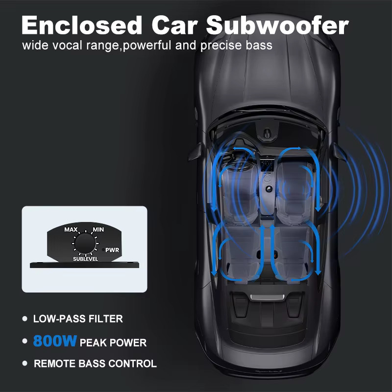 Junsun 10-Zoll-Auto-Subwoofer-Verstärker mit Stereo-Surround-Sound und LED-Umgebungslicht in Schwarz - Bild 2