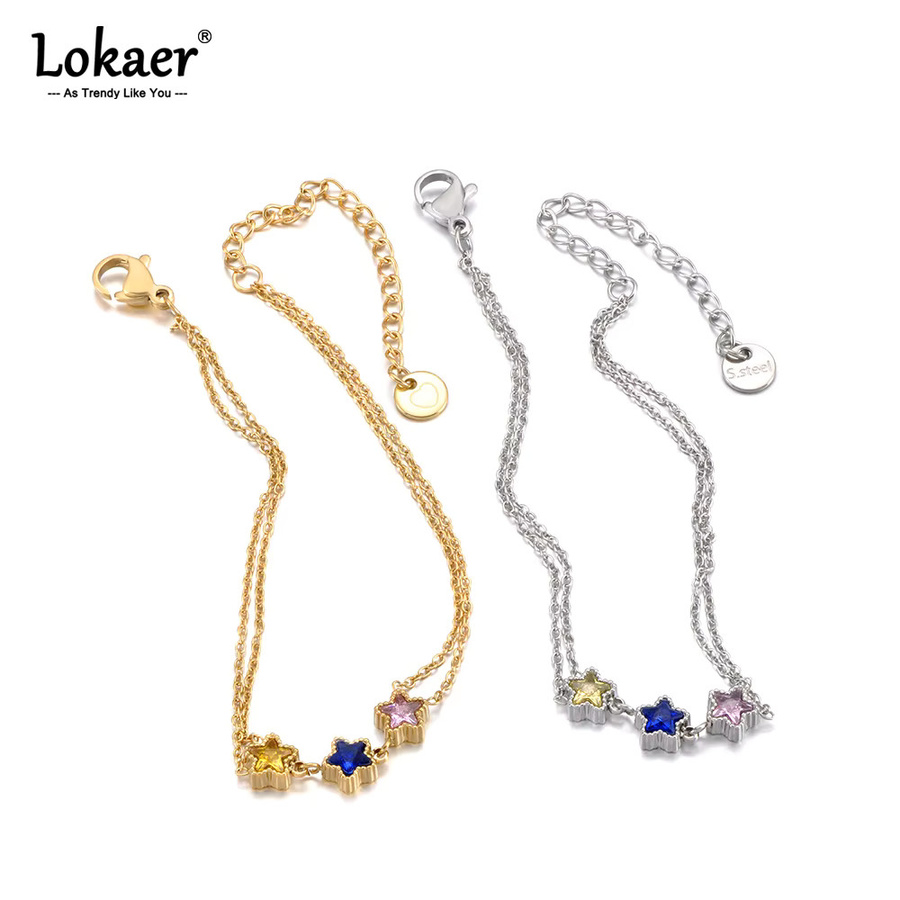 Lokaer Doppelarmband, Edelstahl, Gold, Zirkonia, Damen - Bild 2