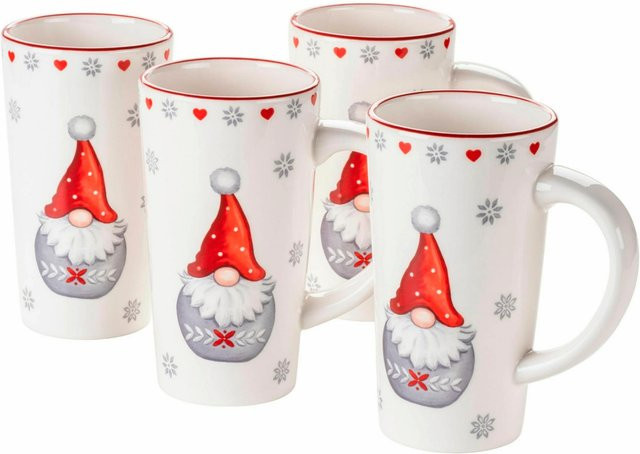 Mäser Kaffeebecher-Set Aurela aus Steingut in Rot, Weiß und Grau - Bild 1