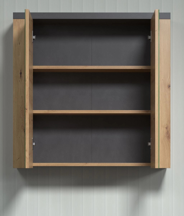 Badezimmer Spiegelschrank Jorik von TOP.FURN in Eiche Artisan und Grau mit LED-Beleuchtung und Steckdose, Breite: 80 cm - Bild 4