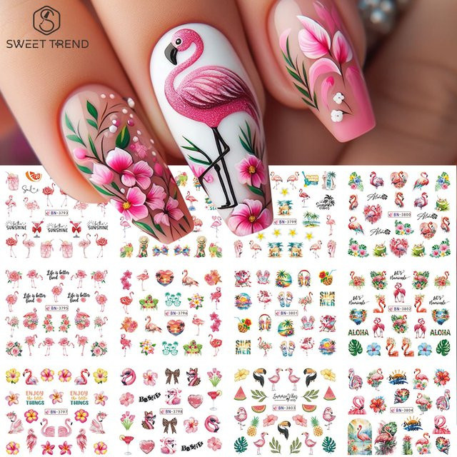 SWEET TREND Nagelaufkleber Rosa Flamingo, Schimmernd, 12 Stück - Bild 1
