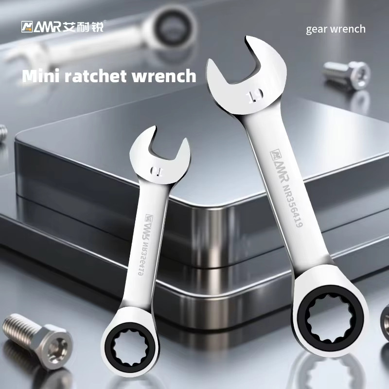 AMR Mini-Ratschenschlüssel mit kurzem Griff, 72 Zähne, Kombinationsschlüssel 8 mm–19 mm für Autoreparaturen - Bild 2