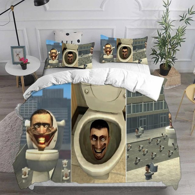 Skibidi Toilet Arale Bettwäsche-Set aus Mikrofaser für Kinder und Erwachsene, Mehrfarbig, B/H: 135 x 200 cm - Bild 1