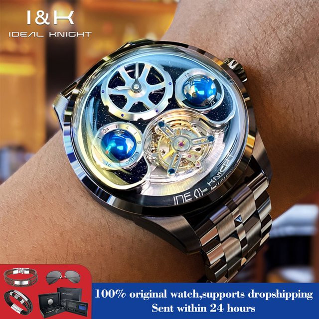 IDEAL KNIGHT Armbanduhr, Automatik, Tourbillon, blau, Edelstahl, Herren - Bild 1