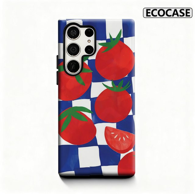 Schachbrett-Tomaten-Kunst Handyhülle für Samsung Galaxy S25 Ultra, S24 und S23 Ultra Plus mit glänzender doppellagiger Rückseite in Multicolour - Bild 1