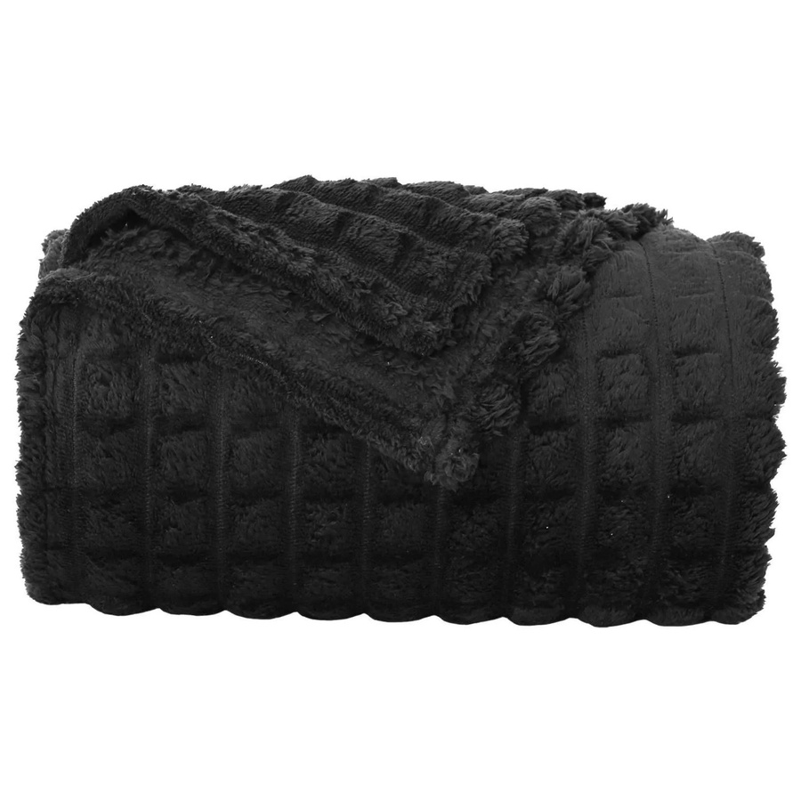vidaXL Überwurfdecke aus Fleece in Schwarz, B/T: 240 x 220 cm - Bild 2