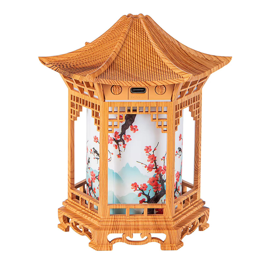 Seavidar Pavillon-Luftbefeuchter im chinesischen Stil mit Nachtlicht, tragbarer Ultraschall-Vernebler in Braun, USB-betrieben für Zuhause, Büro und Auto - Bild 4