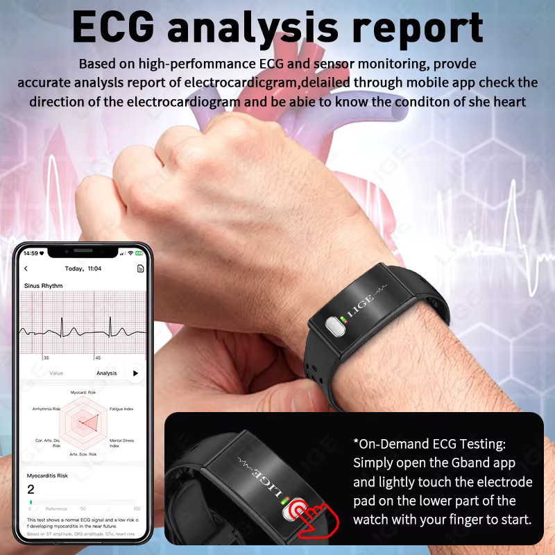 LIGE EKG Smartwatch Schwarz mit über 100 Sportmodi, Herzfrequenz- und Blutsauerstoffmessung sowie Gesundheitsmonitor für Männer und Frauen - Bild 3