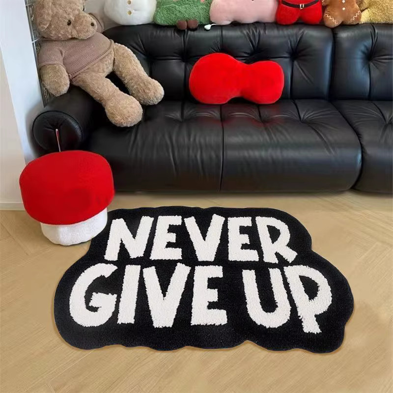 VIKAMA Teppich Never Give Up Letter Design in Schwarz, weicher und flauschiger Nachttisch-Teppich für dein Schlafzimmer, B/T: 100 x 60 cm - Bild 3
