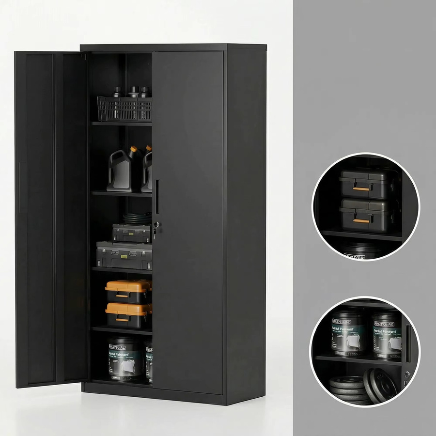 SONGMICS Aktenschrank aus Metall in Schwarz, Mehrzweckschrank mit Schloss und verstellbaren Ablagen für Home Office und Archivierung - Bild 4