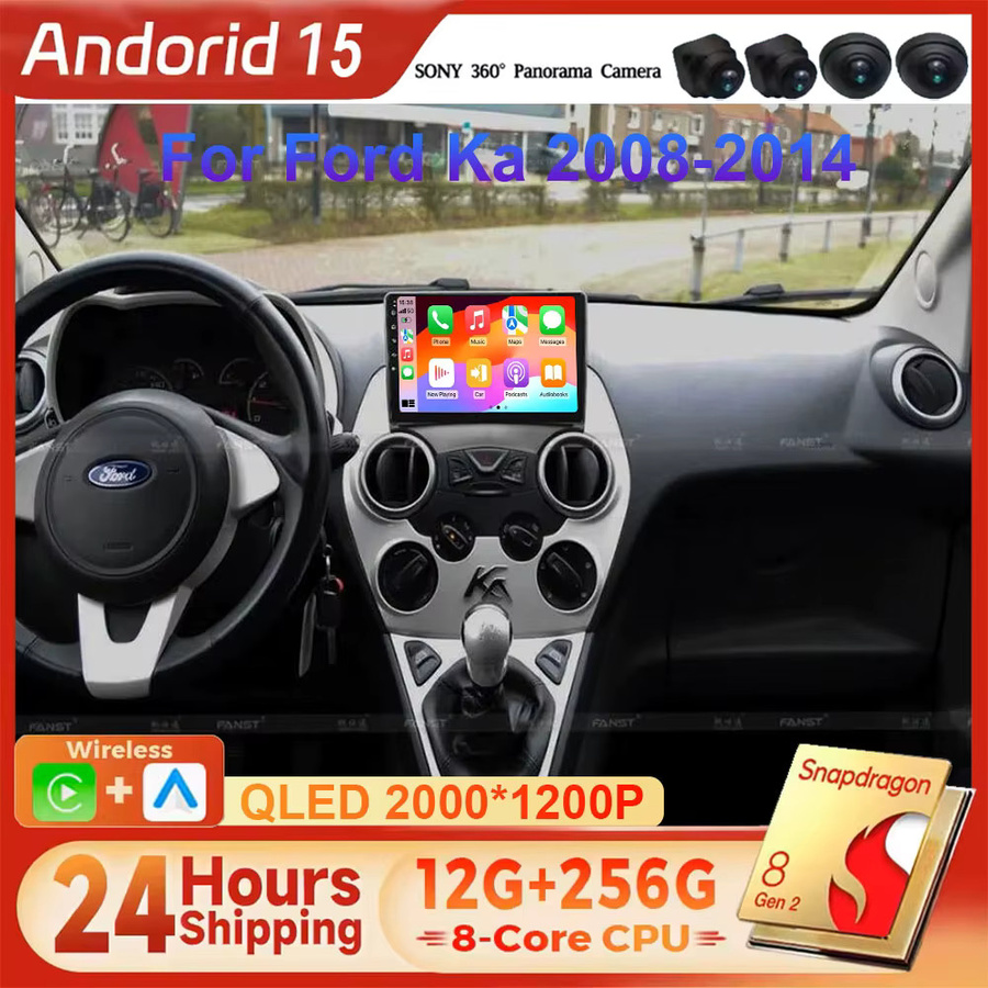 TIEYEZ Android 15 Autoradio für Ford Ka 2008-2014 mit GPS-Navigation, Android Auto, Carplay und WLAN in Schwarz - Bild 2