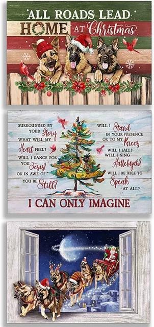 Weihnachtsleinwand mit Deutscher Schäferhund und Weihnachtsmann, Motiv Gott ist großartig Gott ist gut, Mehrfarbig, Canvas Wandbild - Bild 1