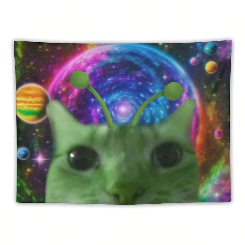 VIKAMA Wandteppich mit Alien-Katzen-Motiv in Multicolour, rechteckiger Textil-Wandteppich für Gaming-Räume, Breite: 60 cm, Höhe: 40 cm - Bild 3
