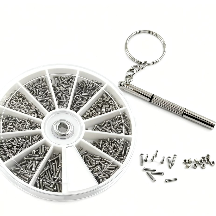 120-teiliges Miniatur-Schrauben-Sortimentsset aus Edelstahl in Silber mit 12 Typen M1 bis M1,6 inklusive Muttern, Bolzen und Organizer - Bild 3