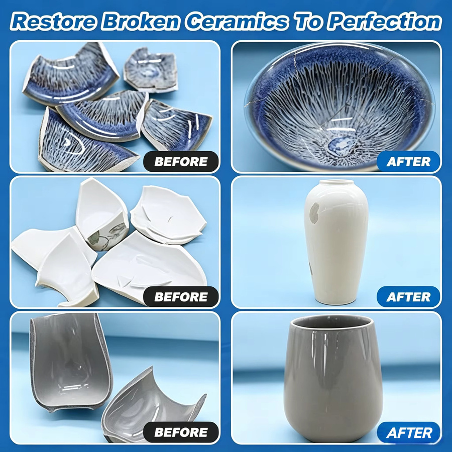 LOOLIFL Keramik-Superkleber Reparaturset transparent, 20 g wasserdichter und geruchloser Klebstoff für Porzellan, Töpferwaren und Figuren - Bild 5