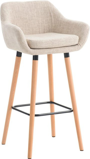 DELUKE Barhocker VILO mit Lehne in Creme, moderner Tresenhocker mit Stoffbezug und Buchenholz, H: 99 cm, B: 55 cm, T: 46 cm - Bild 1