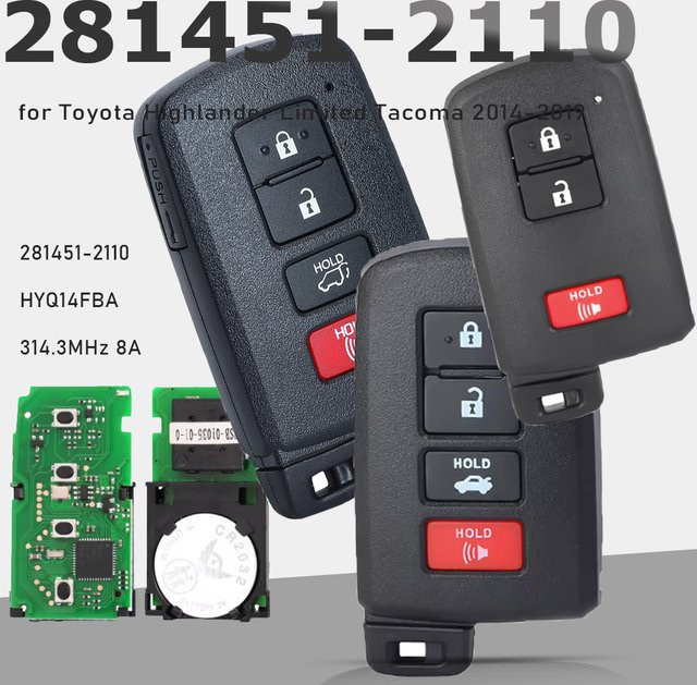 KEYECU Smart Remote Key Keyless Go Fob 281451-2110 in Schwarz für Toyota Highlander Limited und Tacoma 2014-2019 (314,3 MHz/433 MHz) - Bild 1