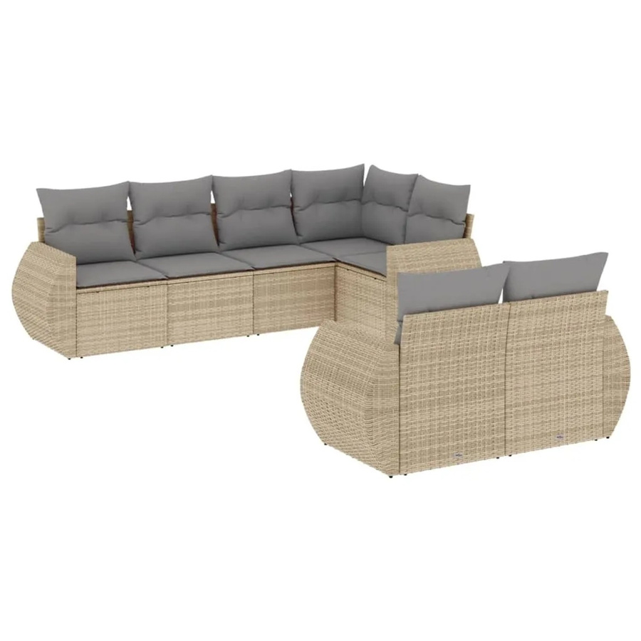 vidaXL 7-tlg Garten-Sofagarnitur in L-Form aus beige farbenem Poly-Rattan mit Kissen und Stauraum - Bild 2