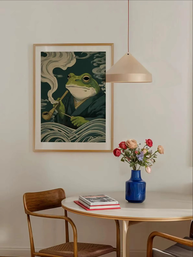 Vintage Japanisches Frosch-Poster von SHENCHEN als skurriler Wanddruck mit rauchendem Frosch in Mehrfarben - Bild 6