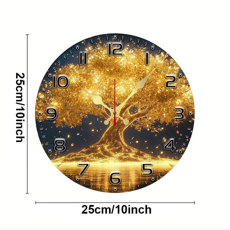 Golden Life Tree Wanduhr aus Holz, rund, analog, gold, geräuschlos, abstrakte Dekoration zum Aufhängen - Bild 2